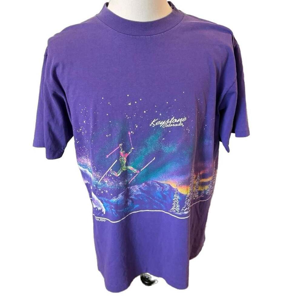 Vintage 1991 Keystone Colorado Skiing AOP Graphic T-Shirt Oneita Power-T XL